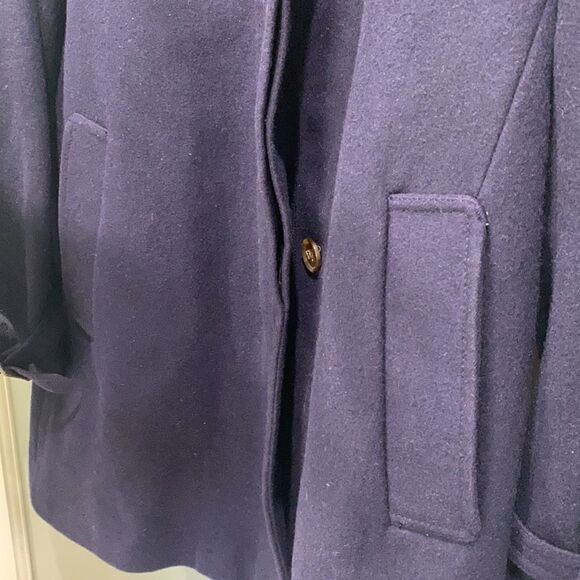 J. Crew Women's Navy Blue Pea Wool Coat Winter Long Trench Sz 2 - Picture 4 of 7